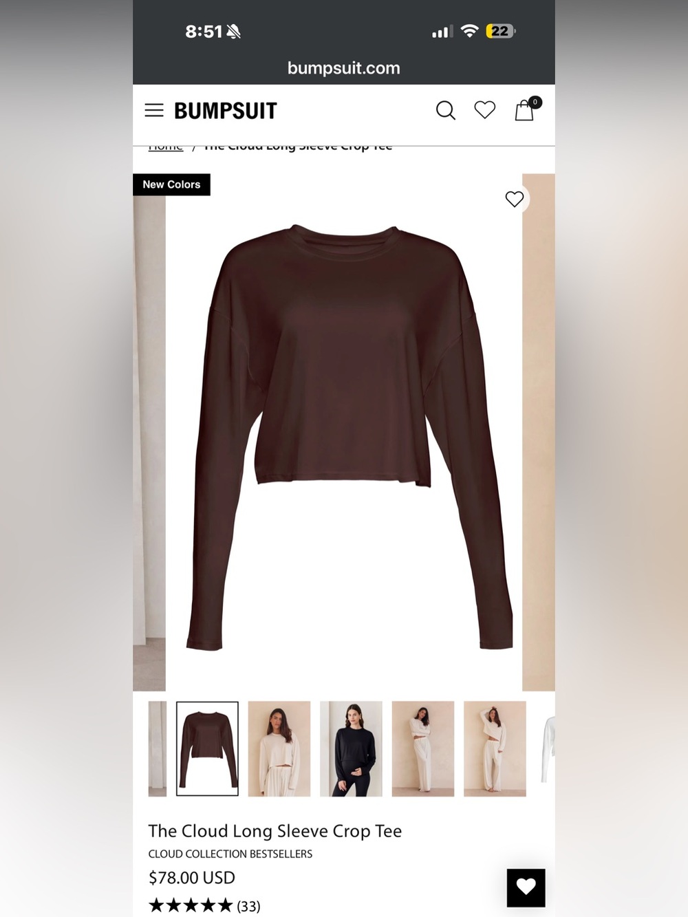 Bumpsuit The Cloud Long Sleeve Crop Tee — chocolate
